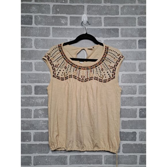Embroidered Boho Top With Tassel Drawstring Hem & Keyhole Back - Picture 6 of 14